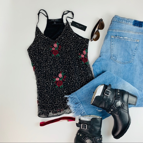 Romeo & Juliet Couture Tops - Romeo & Juliet Beaded Embroidered Rose Top